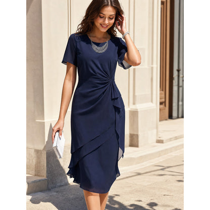 Dark Navy Dress with Asymmetric Ruffle main product view