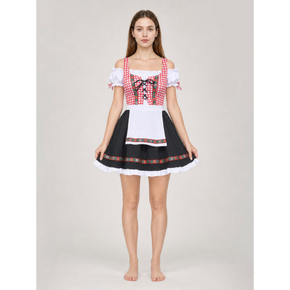 Ethnic Dress with Apron, Lacing, and Full Skirt on-model view