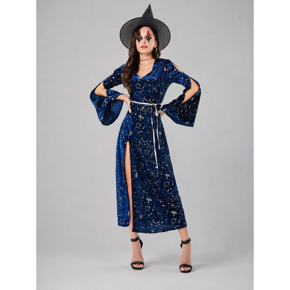 Cosplay Dress with Flared Sleeves and Star Print