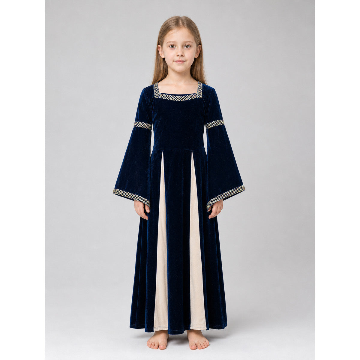 Medieval-Style Maxi Dress with Flared Sleeves on-model view