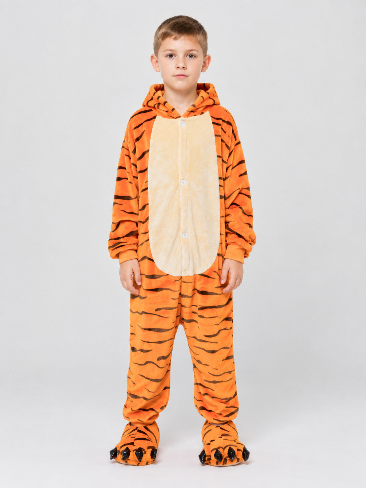 Kids' Pajama Jumpsuit Orange with Tiger Stripes