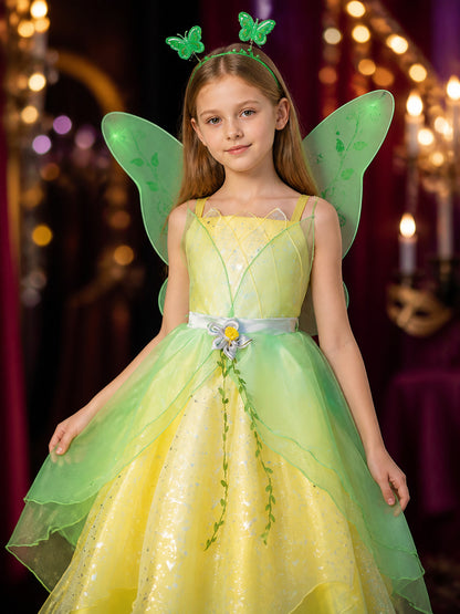 Girl's Fairy Princess Costume Dress, Butterfly Wings Glitter Tulle Halloween on-model view