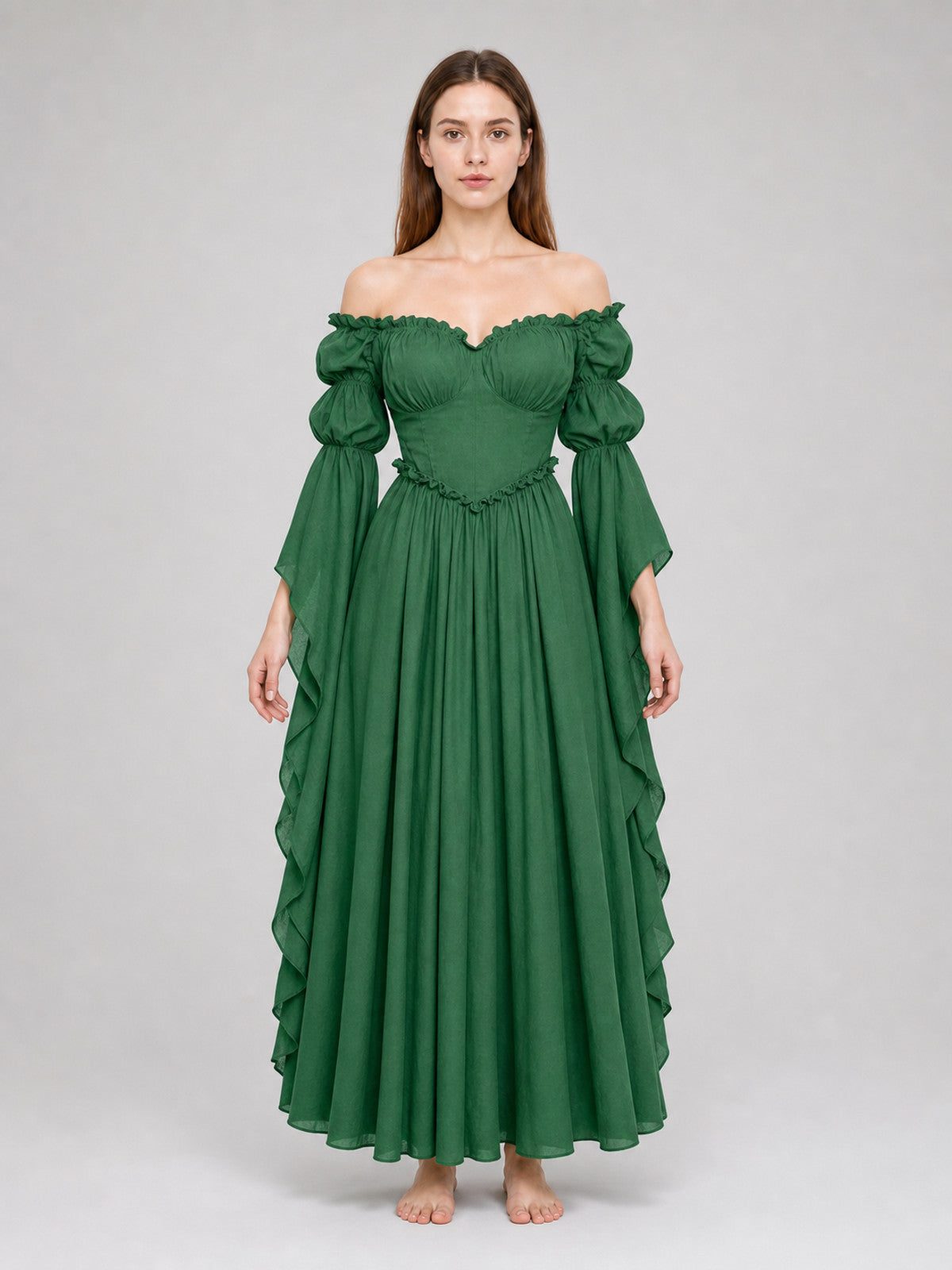 Vintage-Style Medieval Dress, Green front view