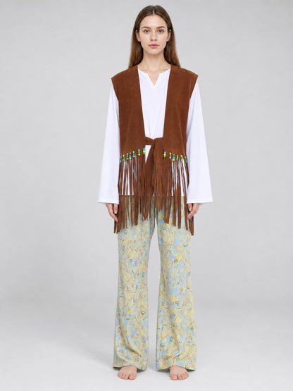 Costume Vest with Fringe, Brown on-model view