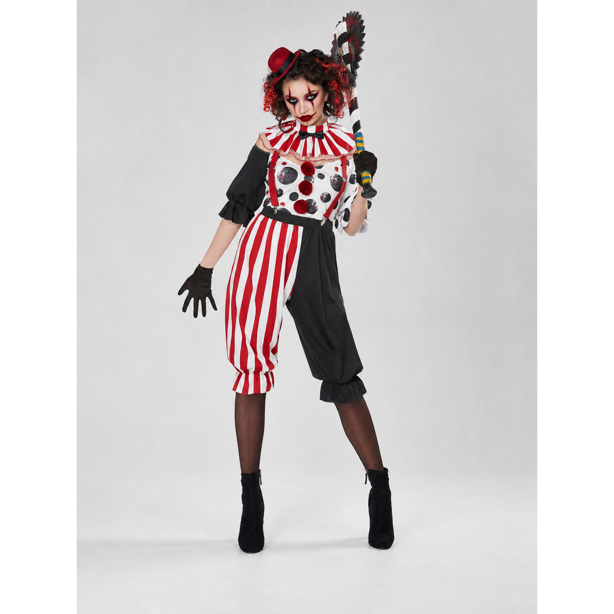 Halloween Clown Costume with Collar and Gloves on-model view