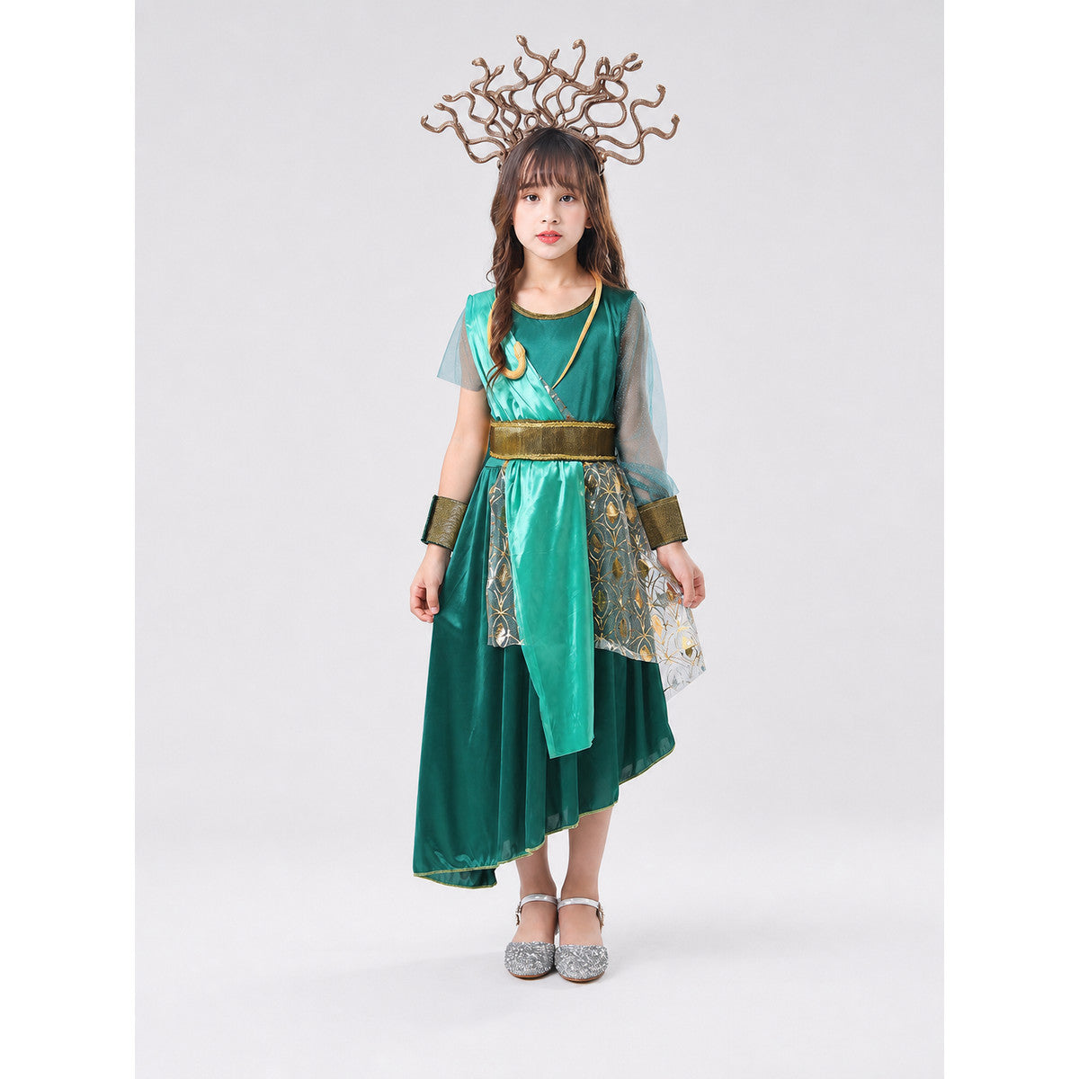 Medusa Costume Dress with Headpiece for Parties on-model view
