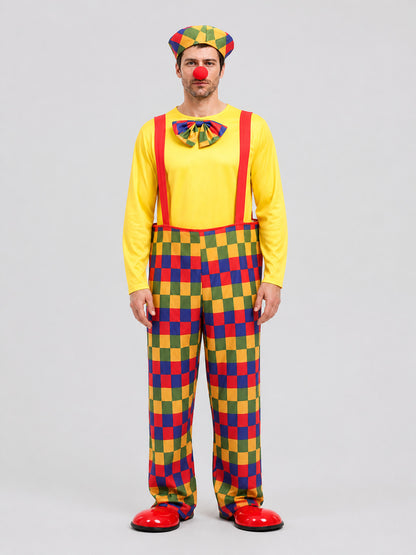 Clown Costume: Shirt, Jumpsuit, and Hat on-model view