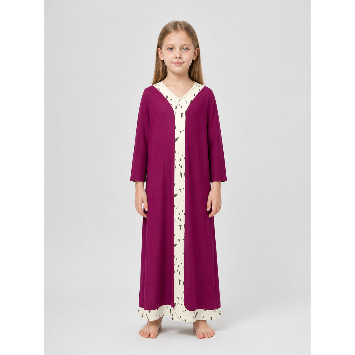Pomni Cosplay Dress, Long Sleeves, Burgundy and Cream on-model view
