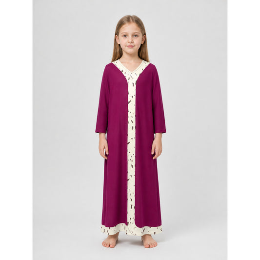 Pomni Cosplay Dress, Long Sleeves, Burgundy and Cream on-model view