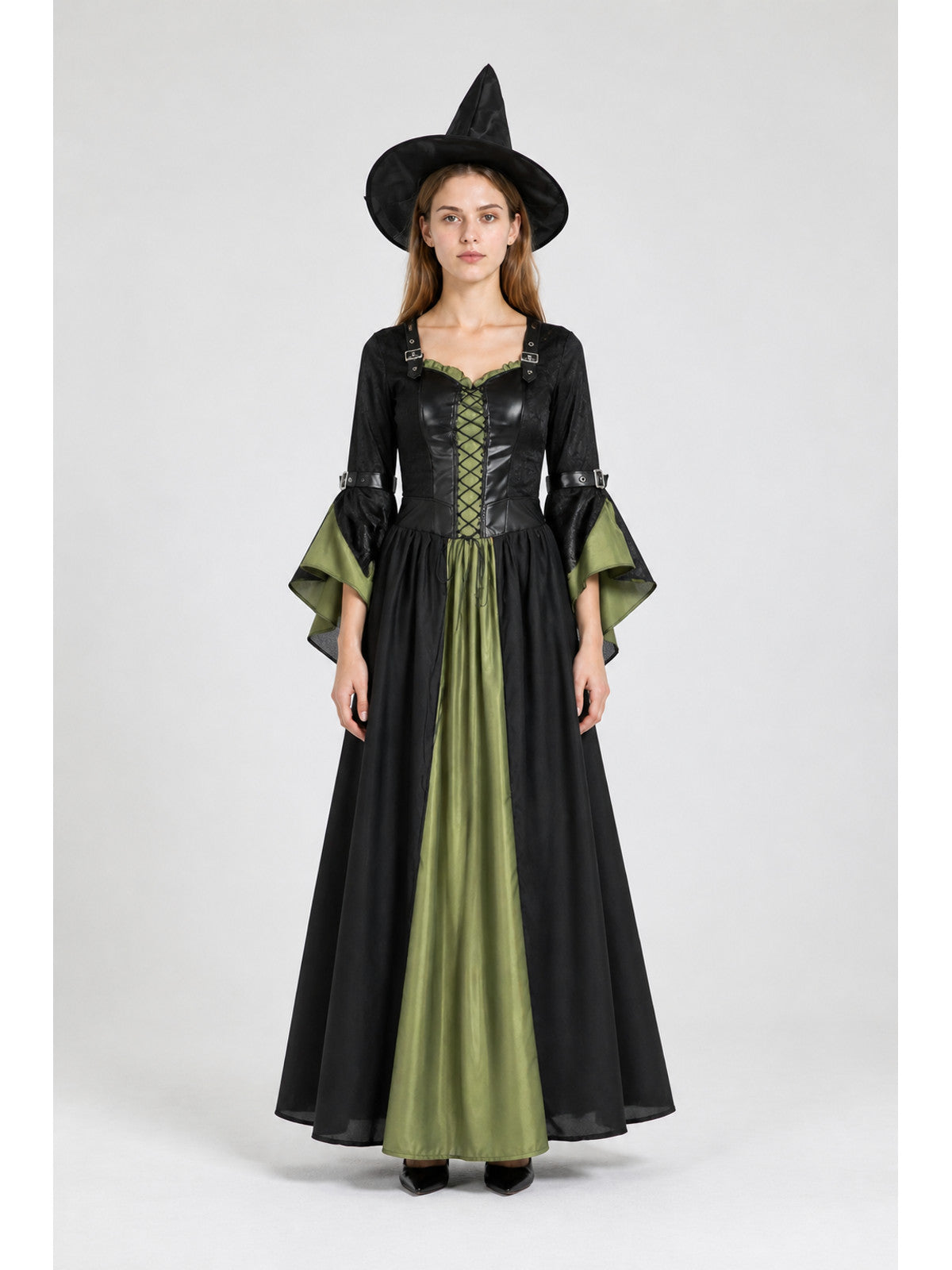 Black Witch Dress with Flared Sleeves for Halloween main product view