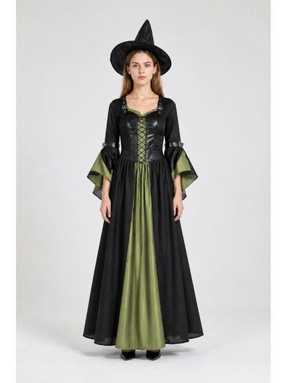 Black Witch Dress with Flared Sleeves for Halloween main product view