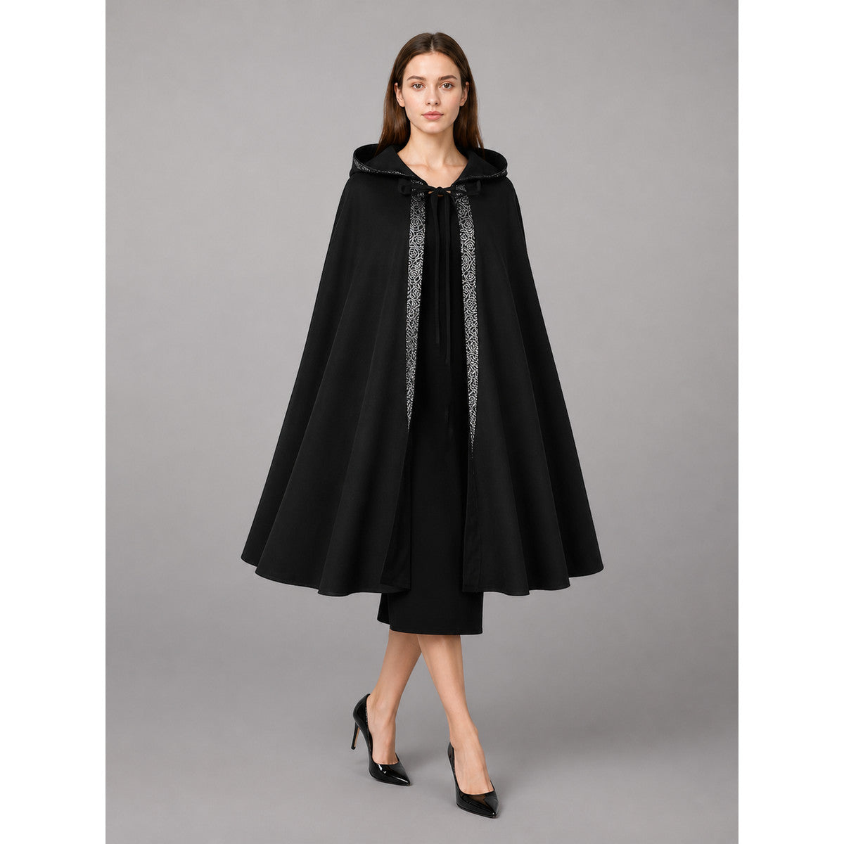 Long Black Hooded Costume Cloak