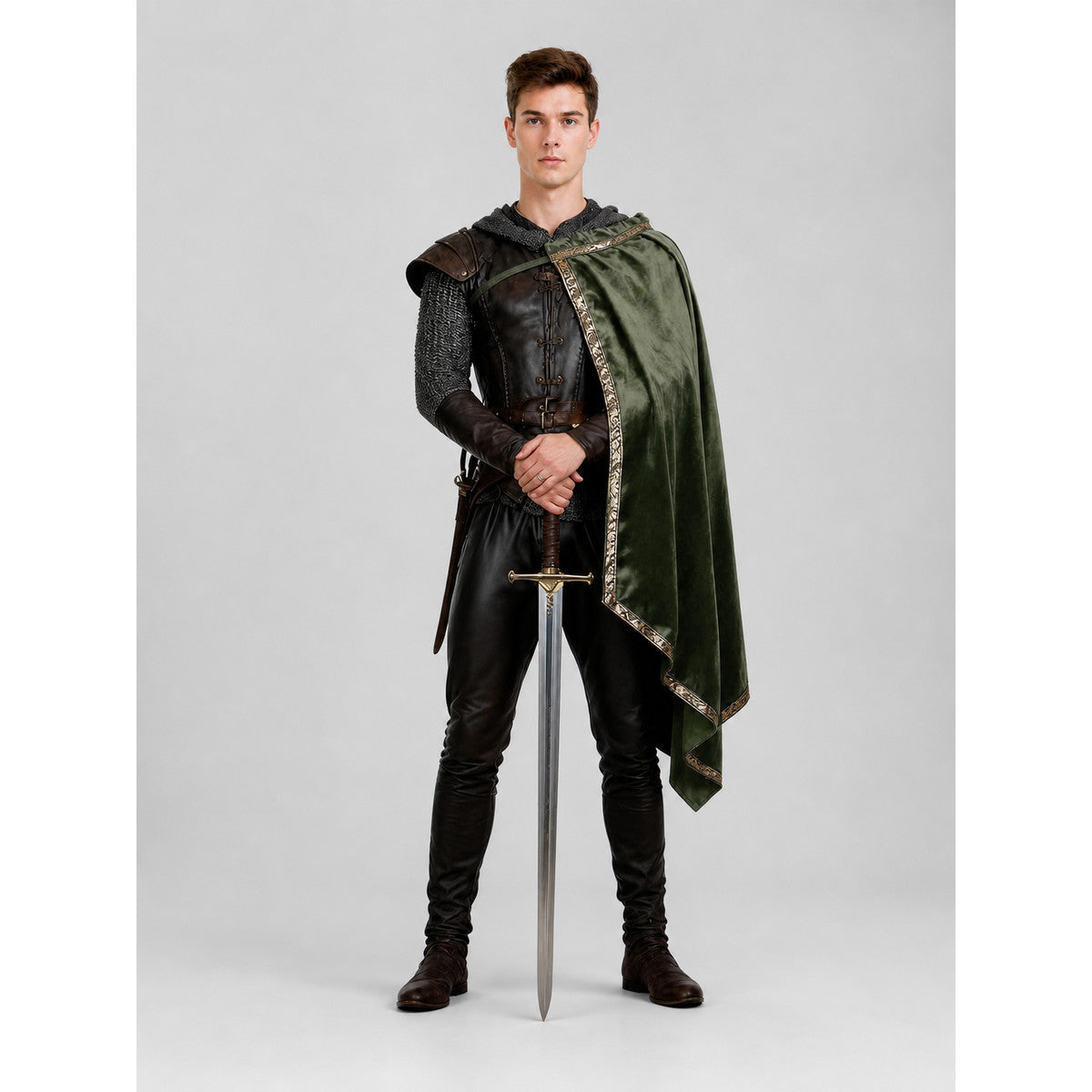Green asymmetrical long carnival cape
