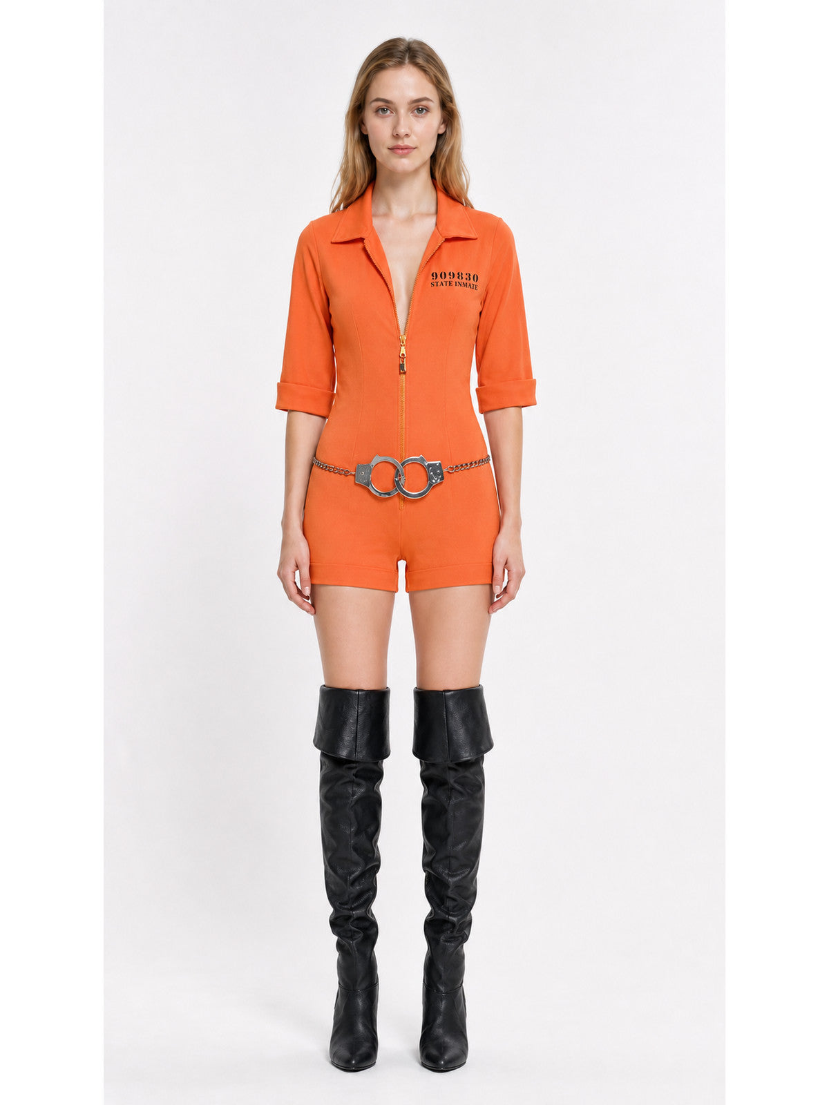 Orange Prison Jumpsuit Costume with Printed Design for Stage main product view