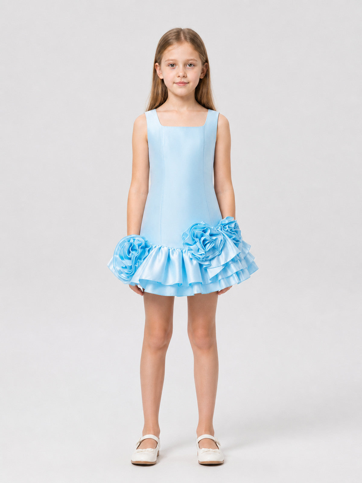Satin Tutu Dress with Oversized Rose for Special Occasions on-model view