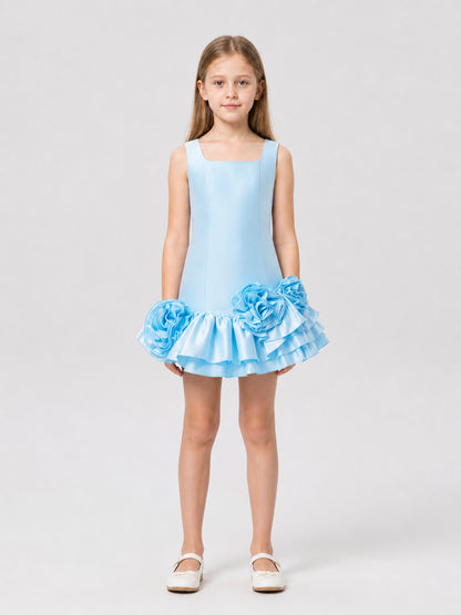 Satin Tutu Dress with Oversized Rose for Special Occasions on-model view