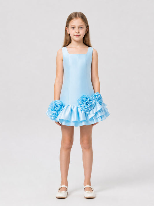 Satin Tutu Dress with Oversized Rose for Special Occasions on-model view