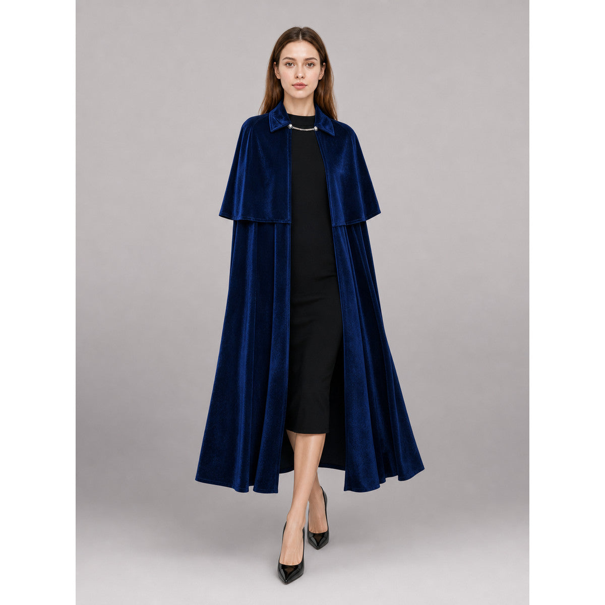 Long Dark Navy Carnival Cloak front view