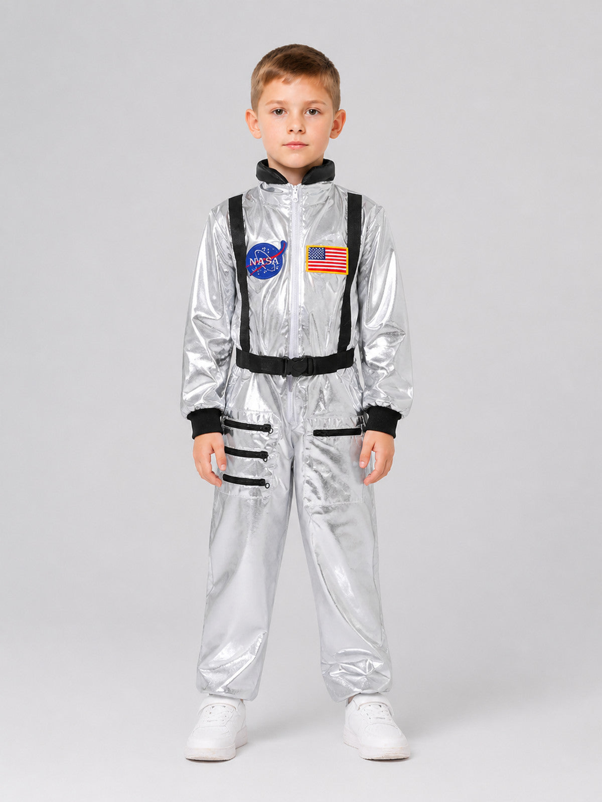 Silver Astronaut Costume, Cosplay Jumpsuit on-model view