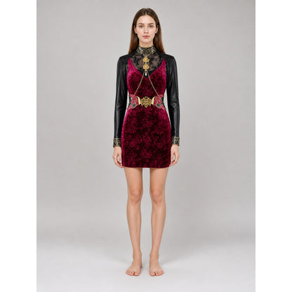Ada Wong Cosplay Dress, Burgundy with Decorative Details