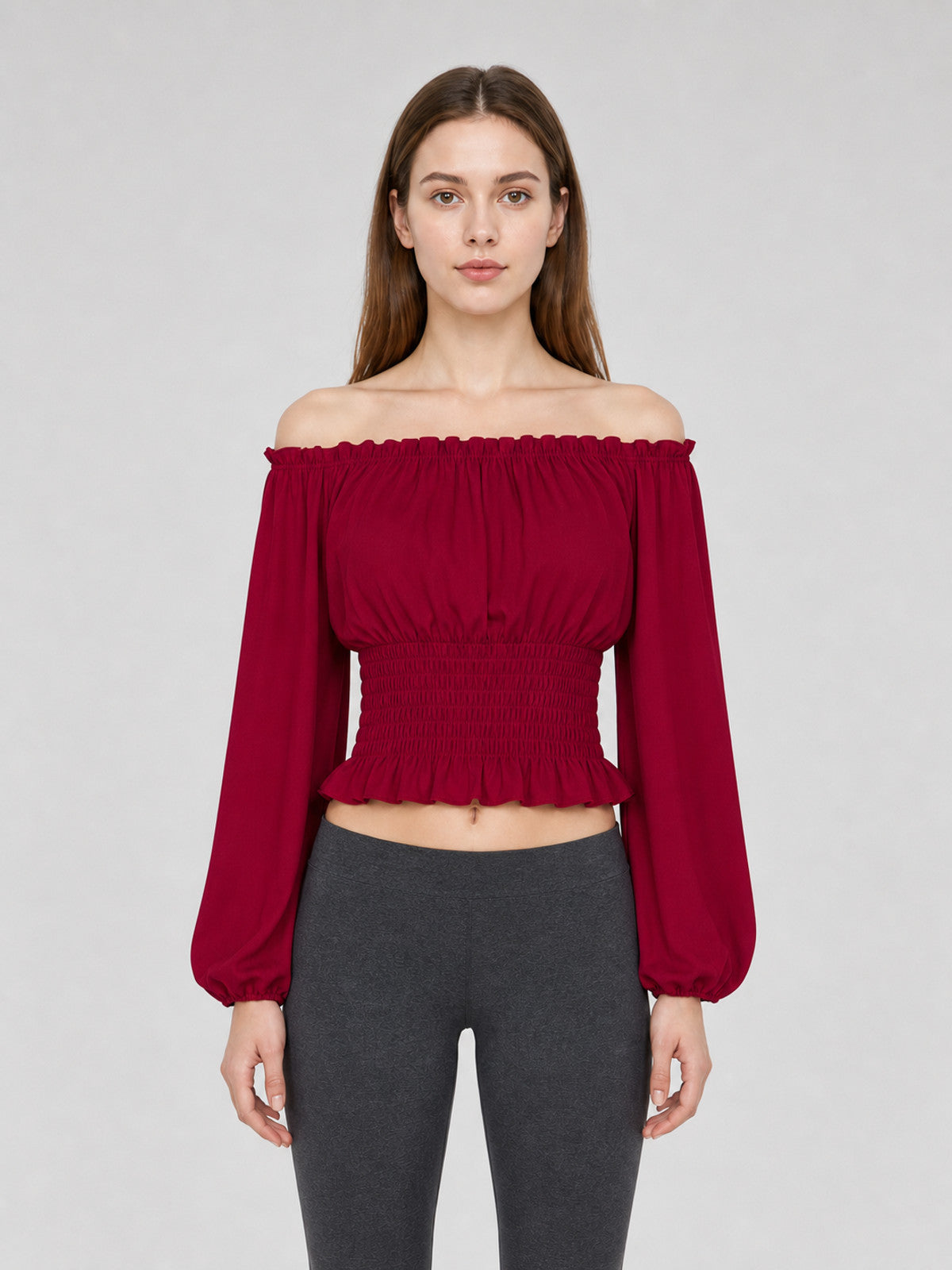 Off-the-Shoulder Blouse with Long Sleeves front view