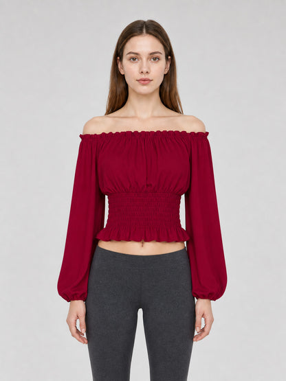Off-the-Shoulder Blouse with Long Sleeves front view
