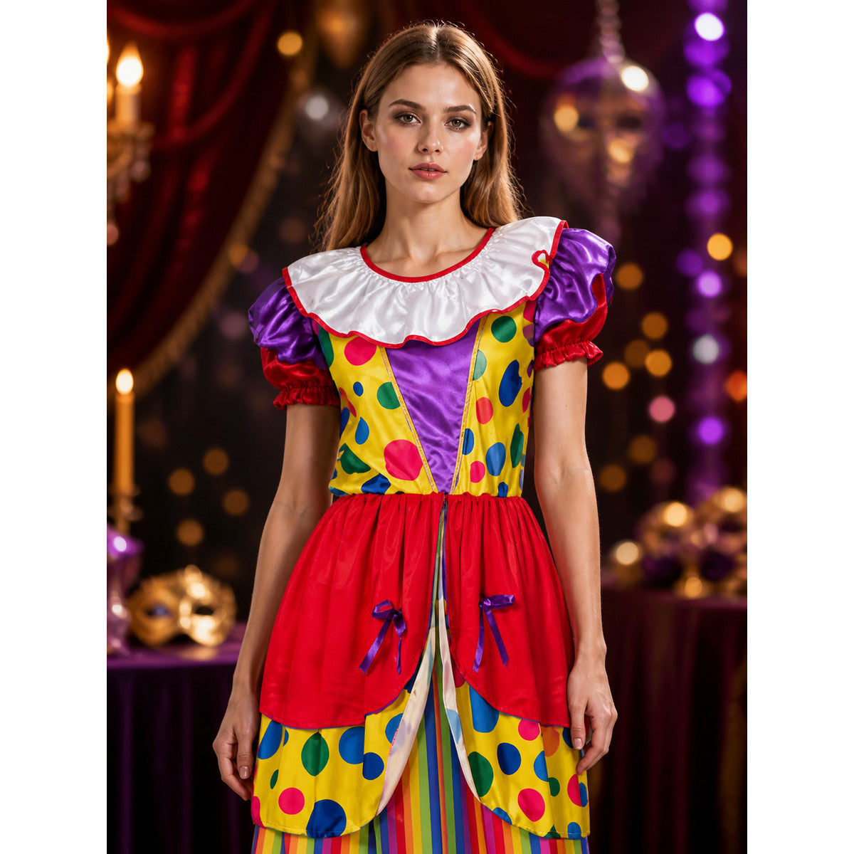 Carnival Clown Costume Dress for Performances on-model view