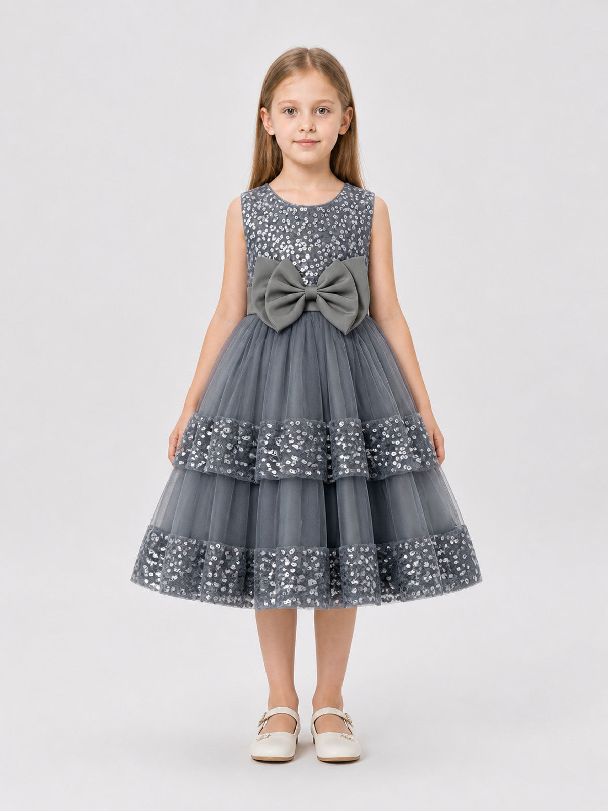 Girls’ Princess Dress with Sequins and a Layered Skirt on-model view