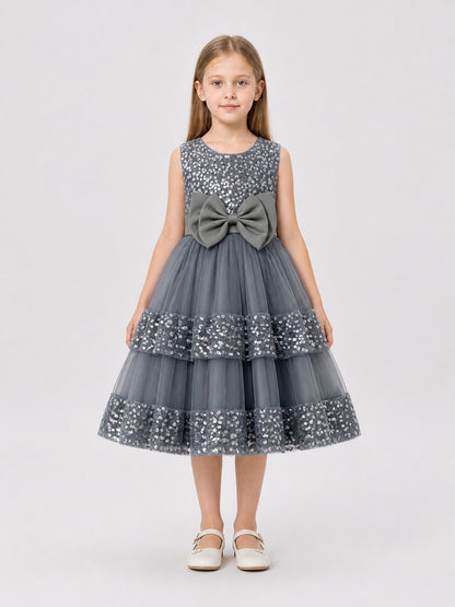 Girls’ Princess Dress with Sequins and a Layered Skirt on-model view