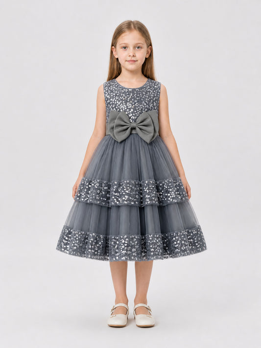 Girls’ Princess Dress with Sequins and a Layered Skirt on-model view