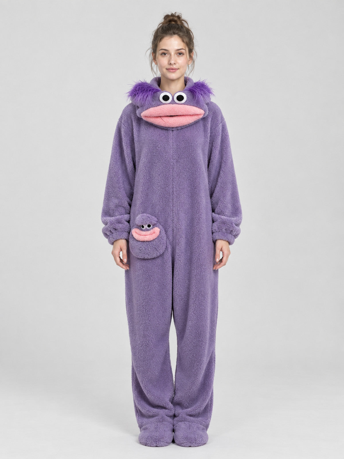 Purple Pajama Jumpsuit with Cartoon Hood