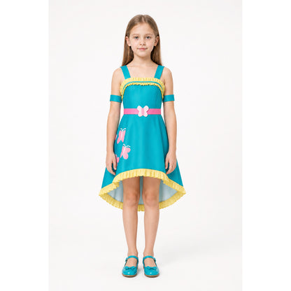 Turquoise cosplay dress with butterflies and ruffles