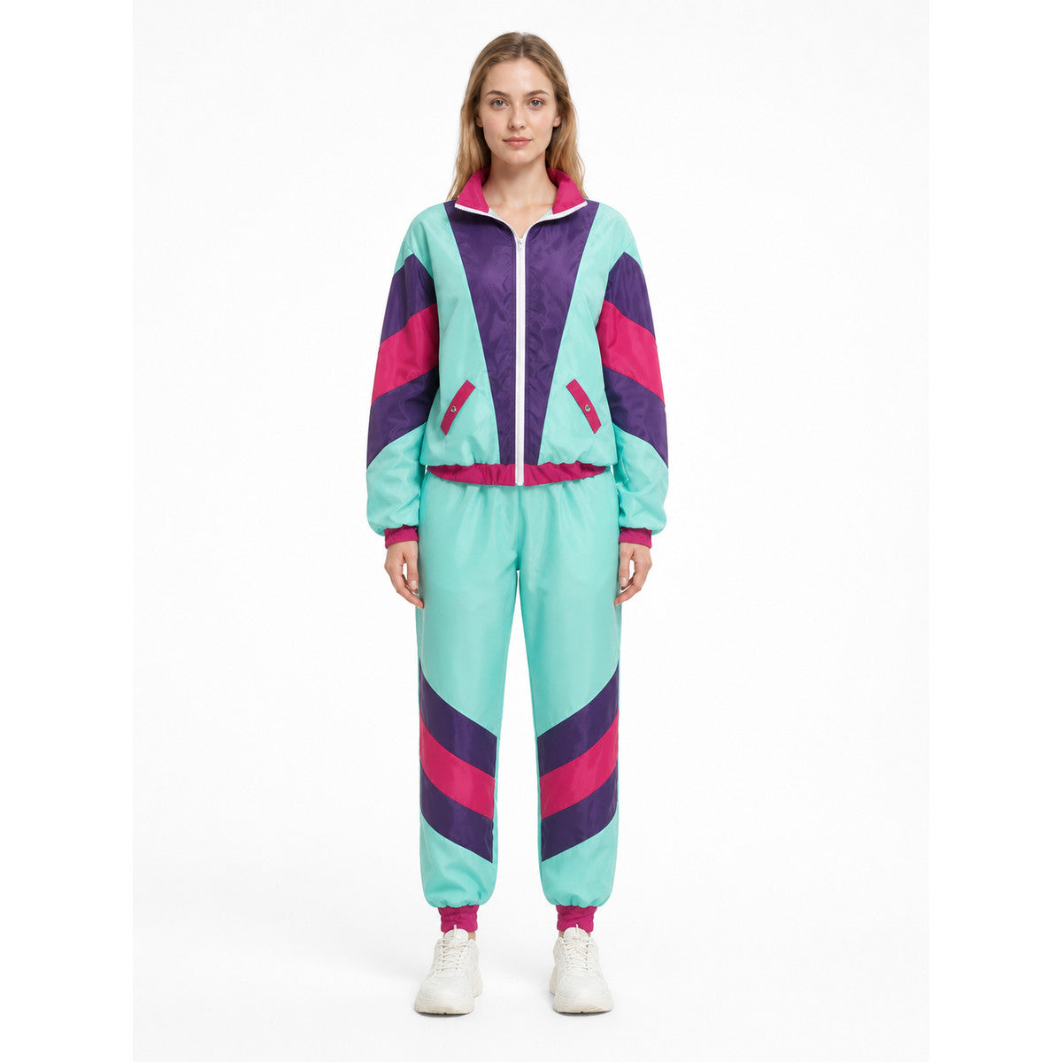 Retro Tracksuit with Purple and Pink Inserts front view