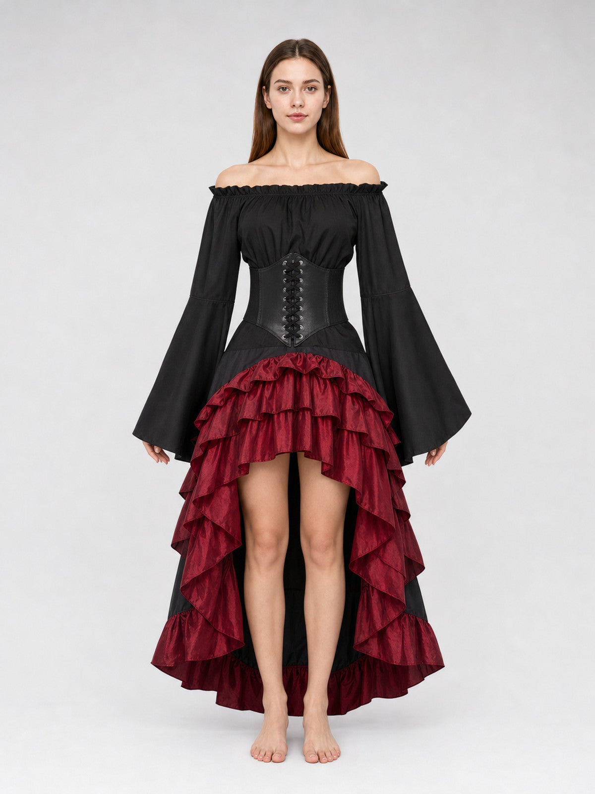 Pirate Costume with Corset and Tiered Skirt front view