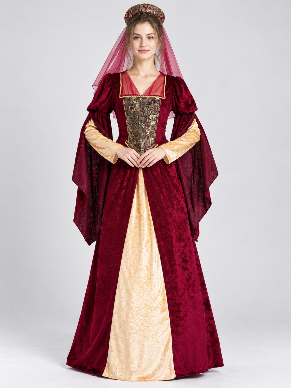 Medieval Costume with Long Dress and Headpiece