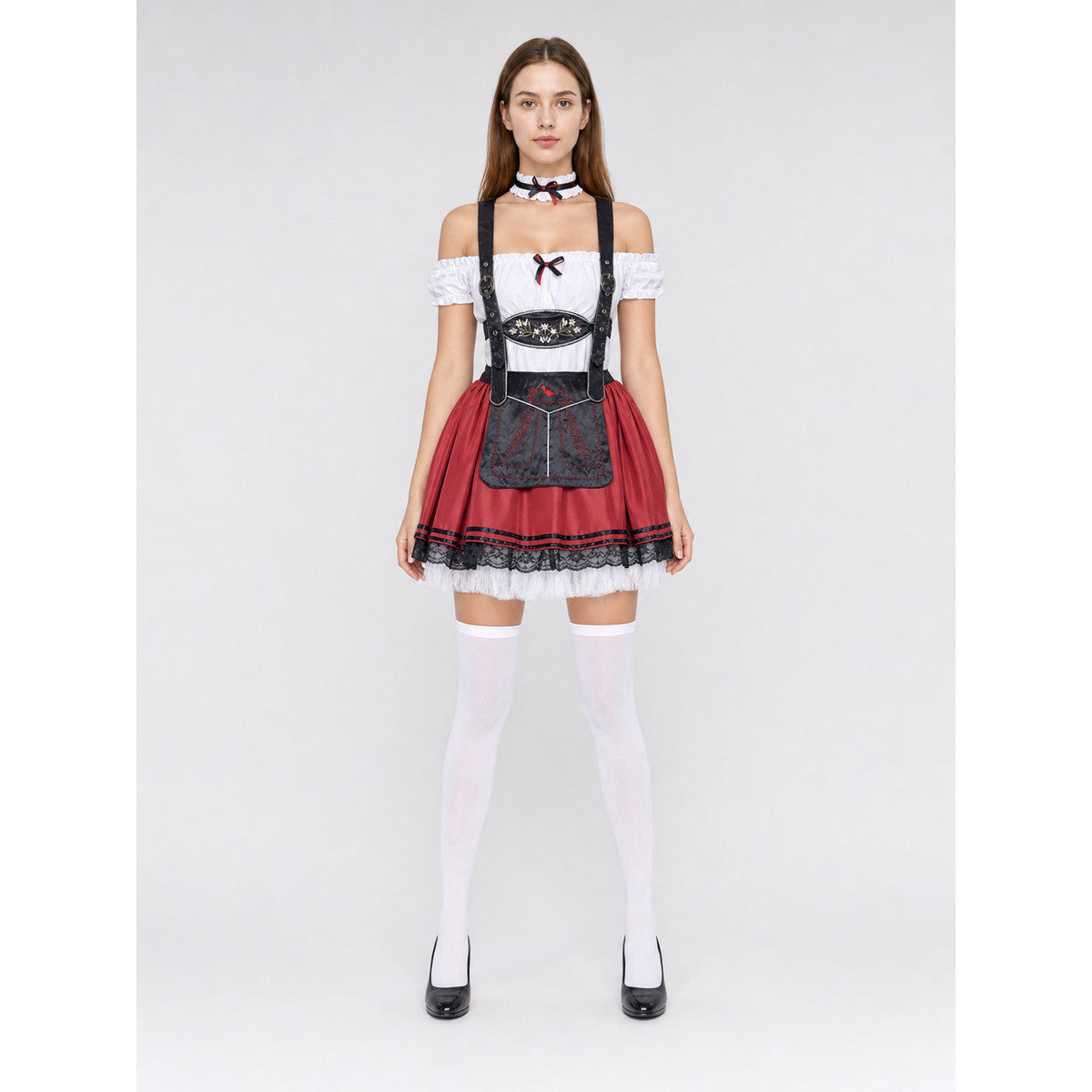Burgundy Dirndl-Style Costume front view