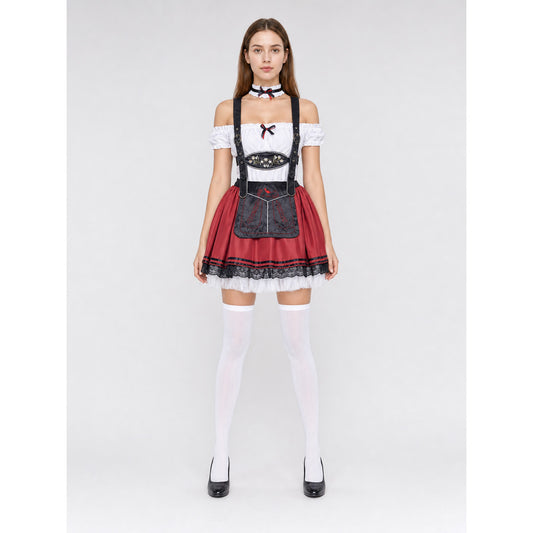 Burgundy Dirndl-Style Costume front view