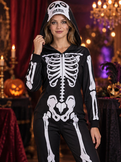 Black and White Skeleton Costume with Hood
