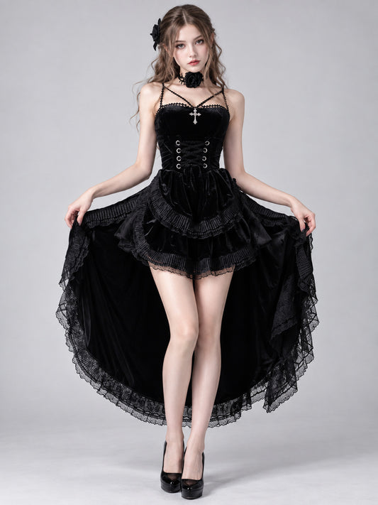 Gothic-Style Carnival Dress, Black, with Lacing