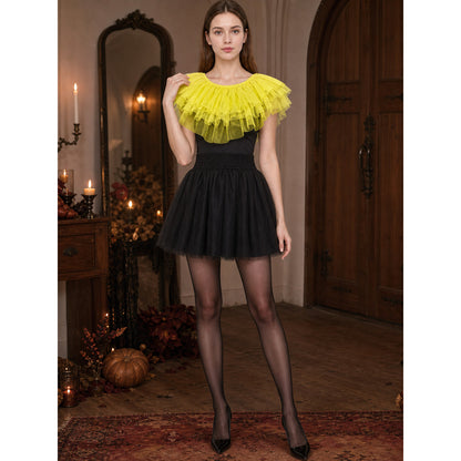 Yellow Feather Shoulder Shawl, Short Draped Wrap With Dense Feather Trim, Front-Covering Shoulder Design, Dress Up Accessory