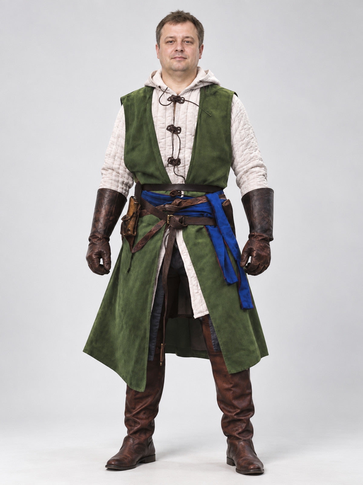 Long Dark Green Vest with Lacing and Slits