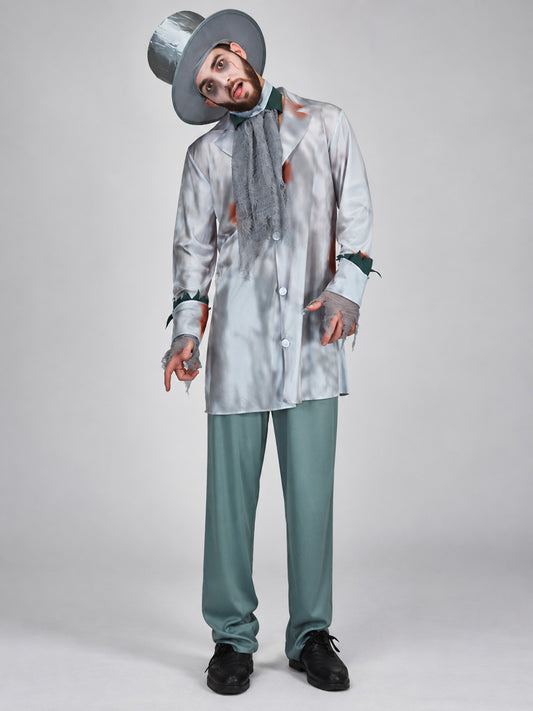 Gray Ghost Costume with Hat and Scarf