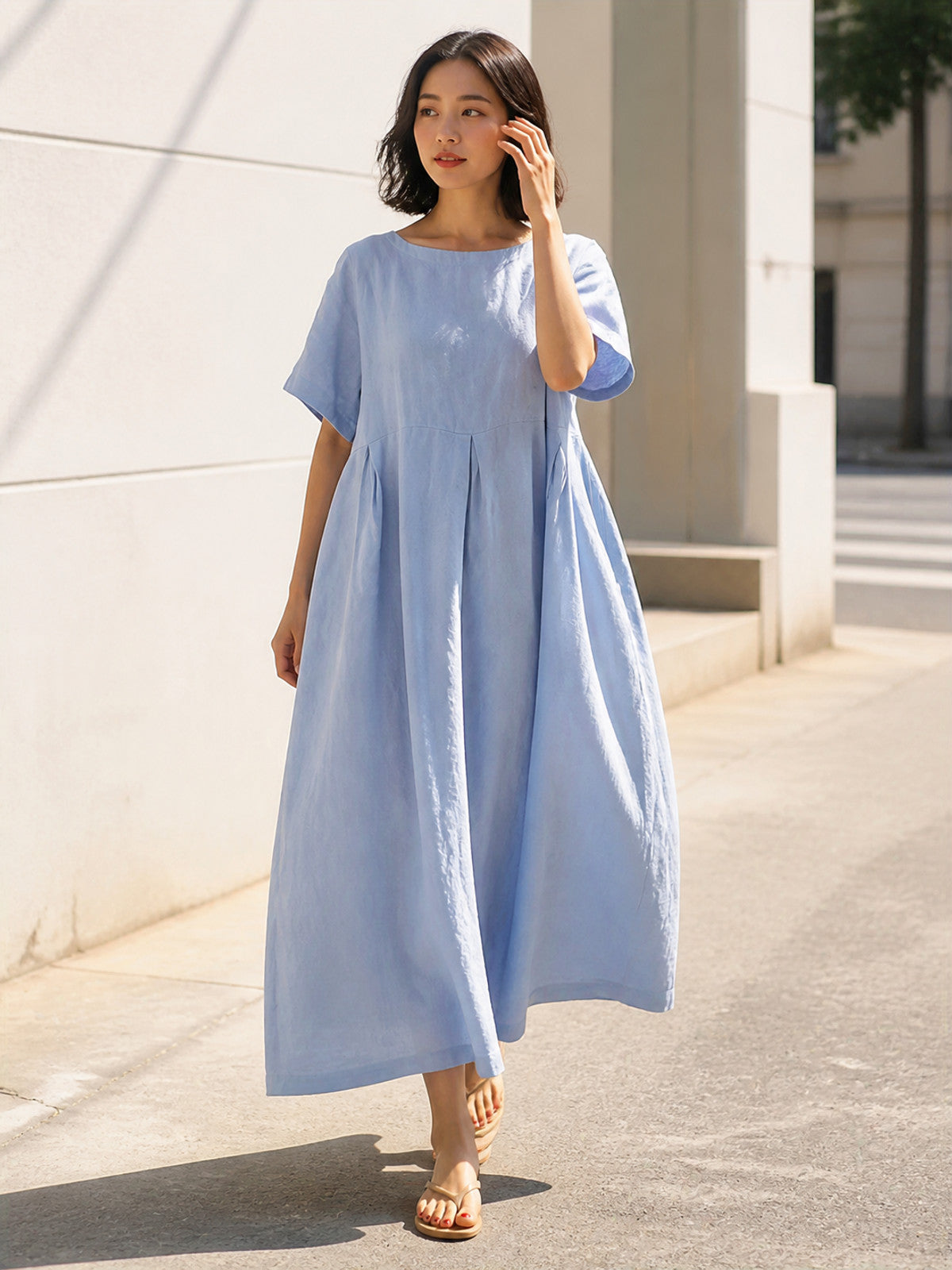 Women's Light Blue Loose A-Line Dress main product view