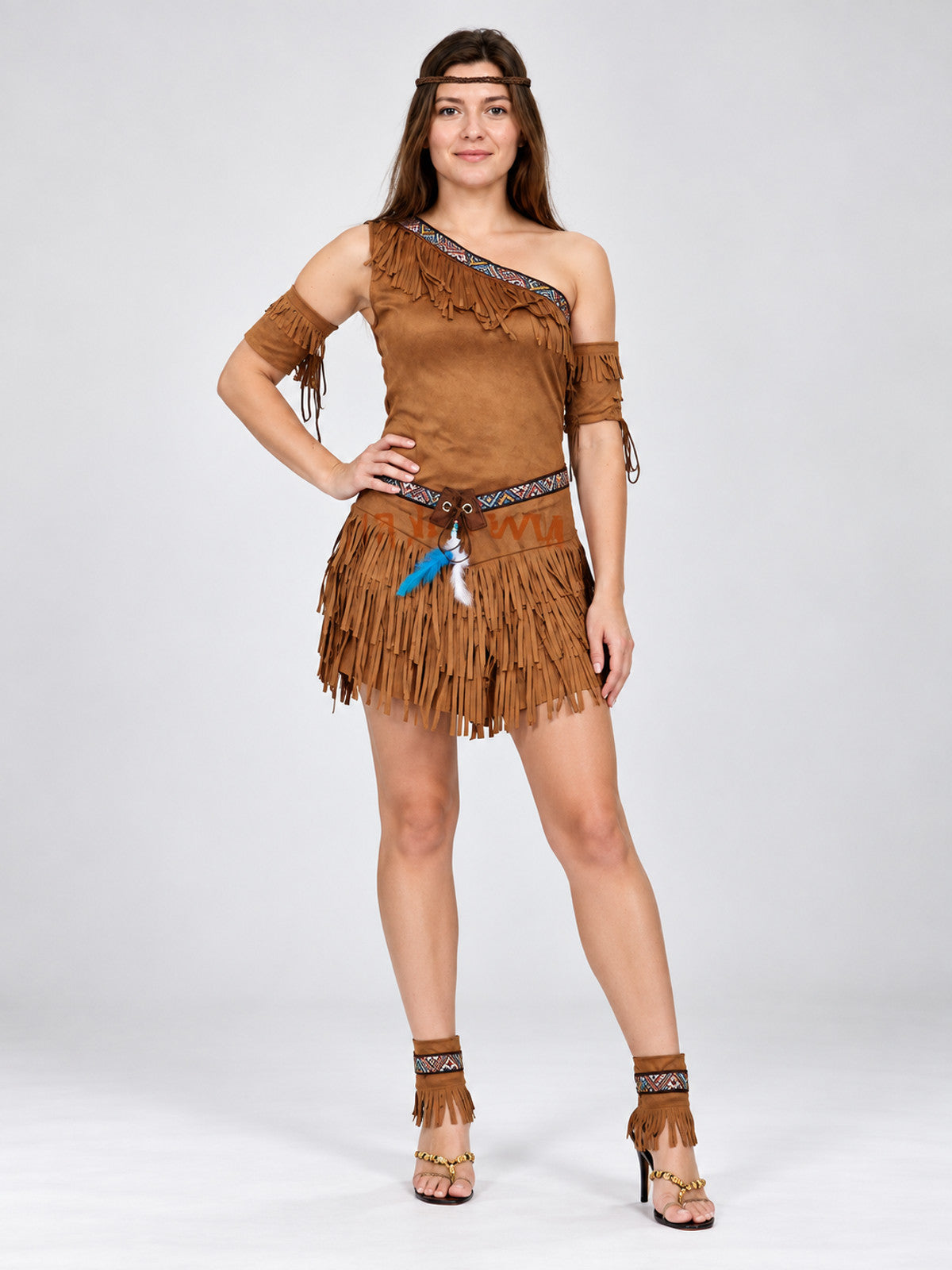 Ethnic Carnival Costume with Fringe and Headpiece