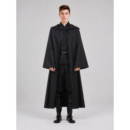 Costume set with a long robe and hood on-model view