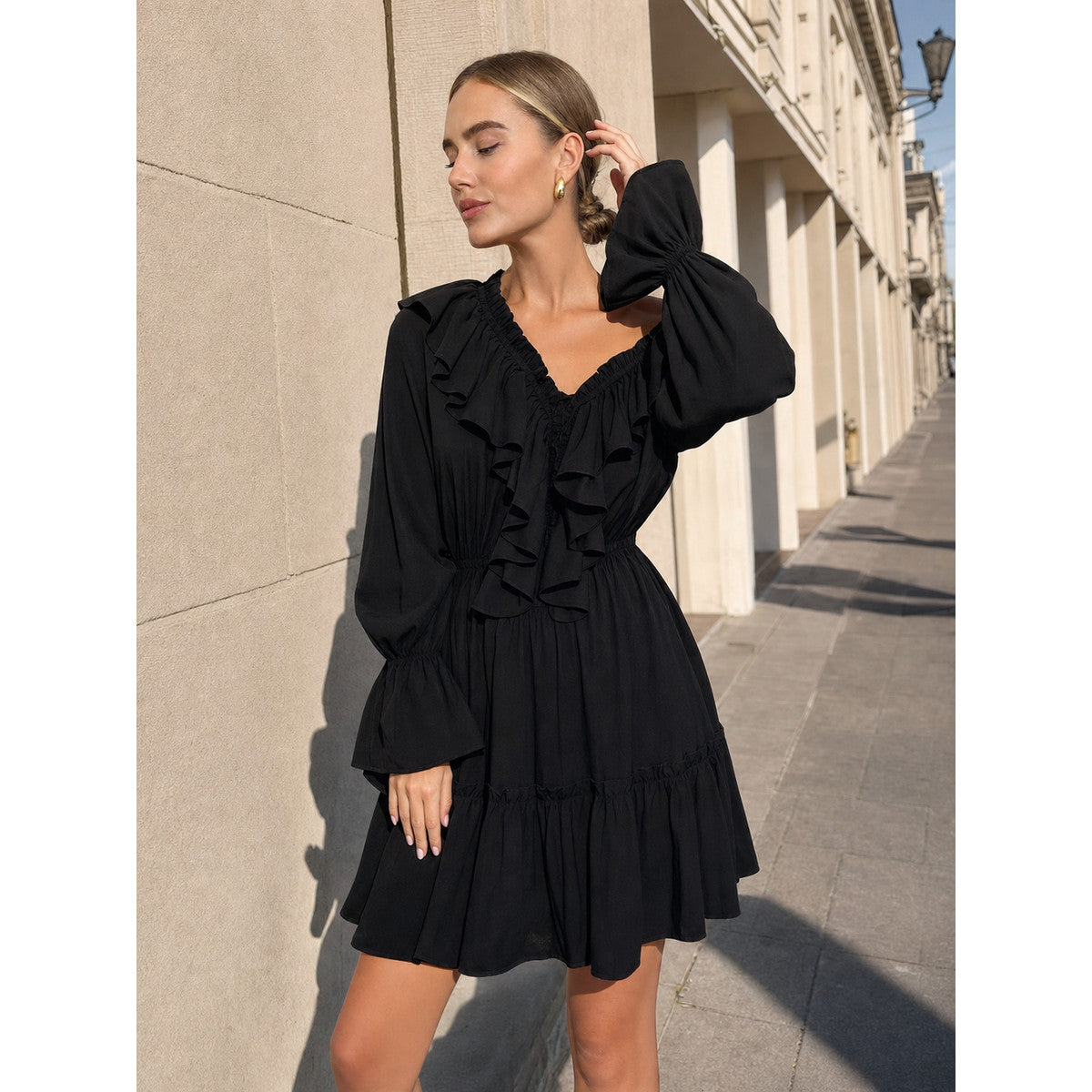 Women’s Black Off-the-Shoulder Dress with Ruffles