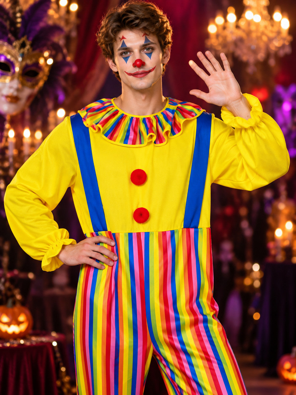 Adult Clown Costume with Suspenders Jumpsuit