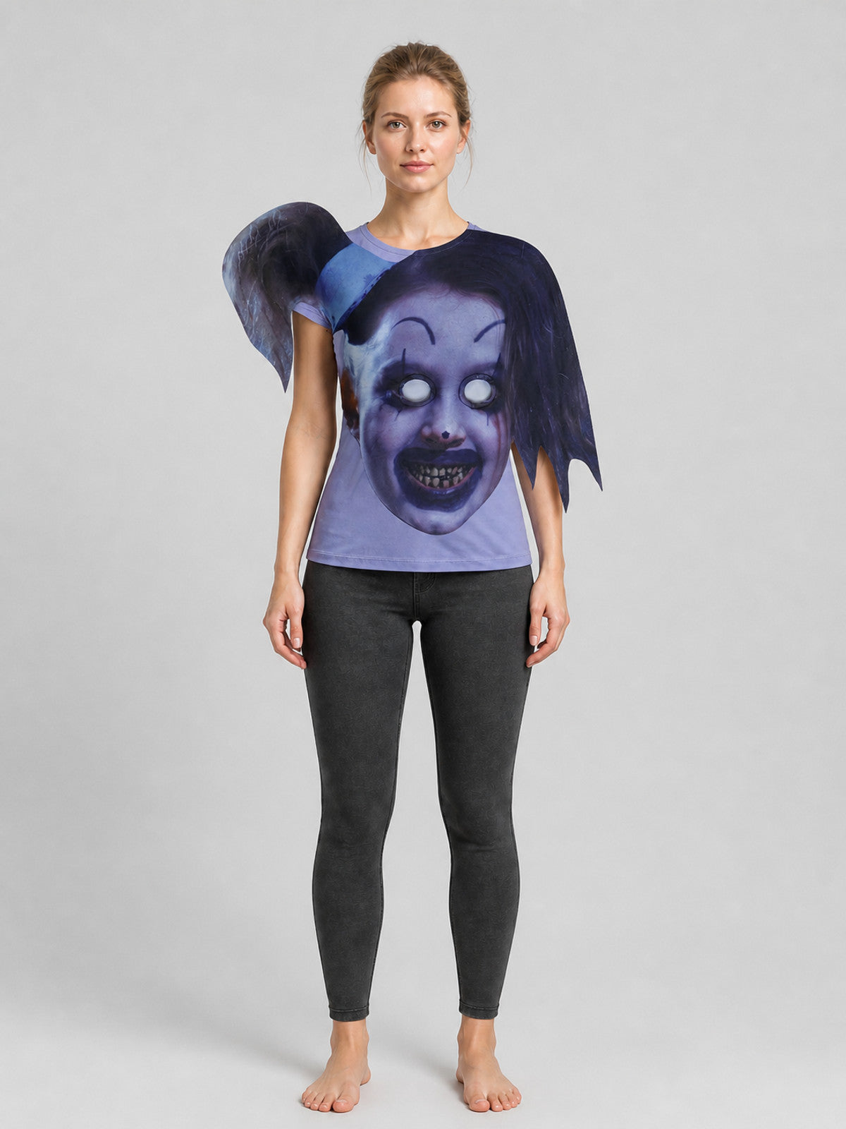 Scary Halloween Mask with Hair and Hat on-model view