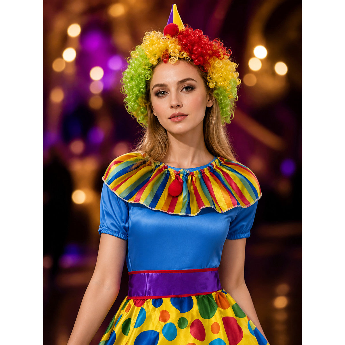 Clown Costume Dress with Hat on-model view
