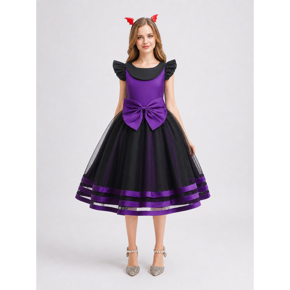 Girls' Halloween Pumpkin Dress Costume on-model view